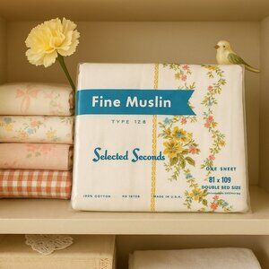 Fine Muslin Floral Sheet Flat 81x108 VTG Double Bed Cotton Meadow Flowers USA